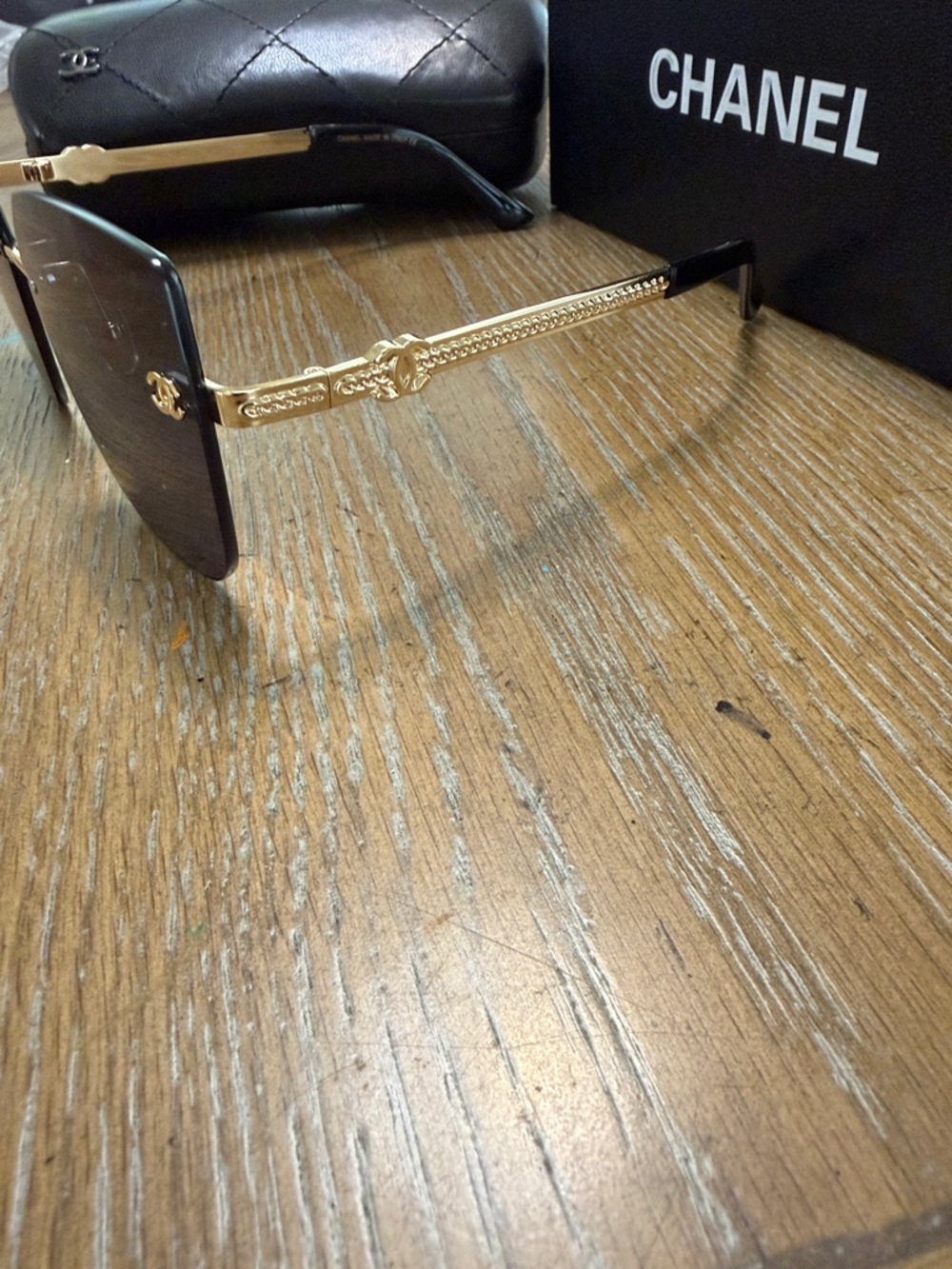 Chanel Black and Gold Square Rimless Sunglasses - Picture 6 of 10